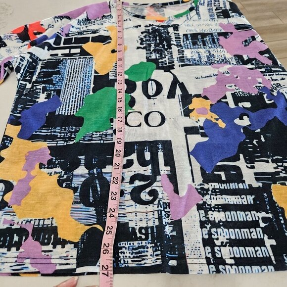 Shana Size M Art to Wear Newsprint Collage 3/4 Dolman Sleeve Top - Picture 6 of 10